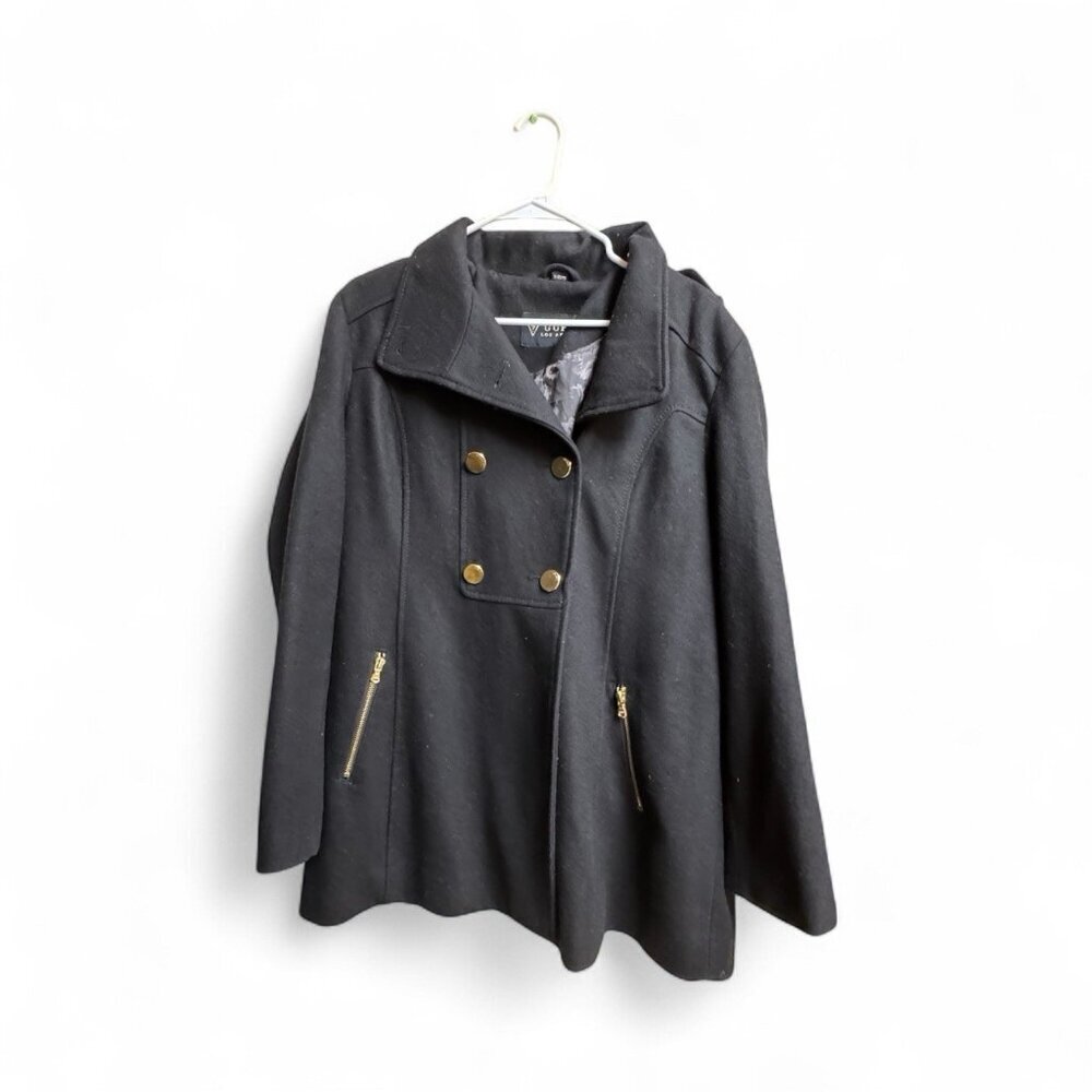 GUESS Los Angeles Wool Blend Peacoat Jacket Black Gold Zip XL